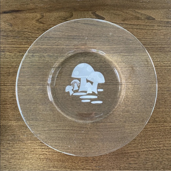 8 Mushroom Plate Vintage MCM Bonwit Teller 1950's Clear Glass Salad Dish SET - Picture 5 of 11